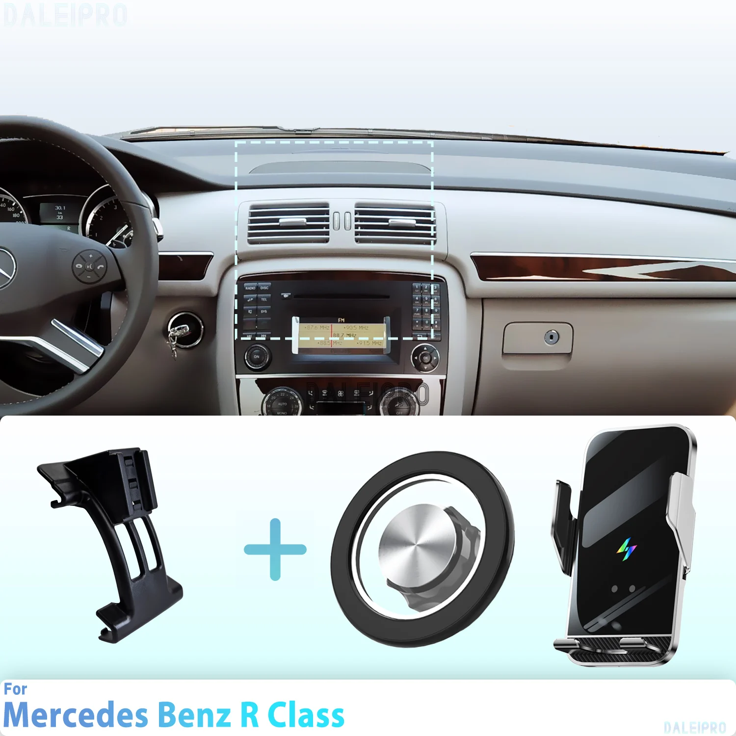

Держатель для телефона для Mercedes-Benz R-класса W251 2006-2017, магнитное крепление, беспроводная зарядка с умным датчиком, быстрое снятие одним касанием, Qi