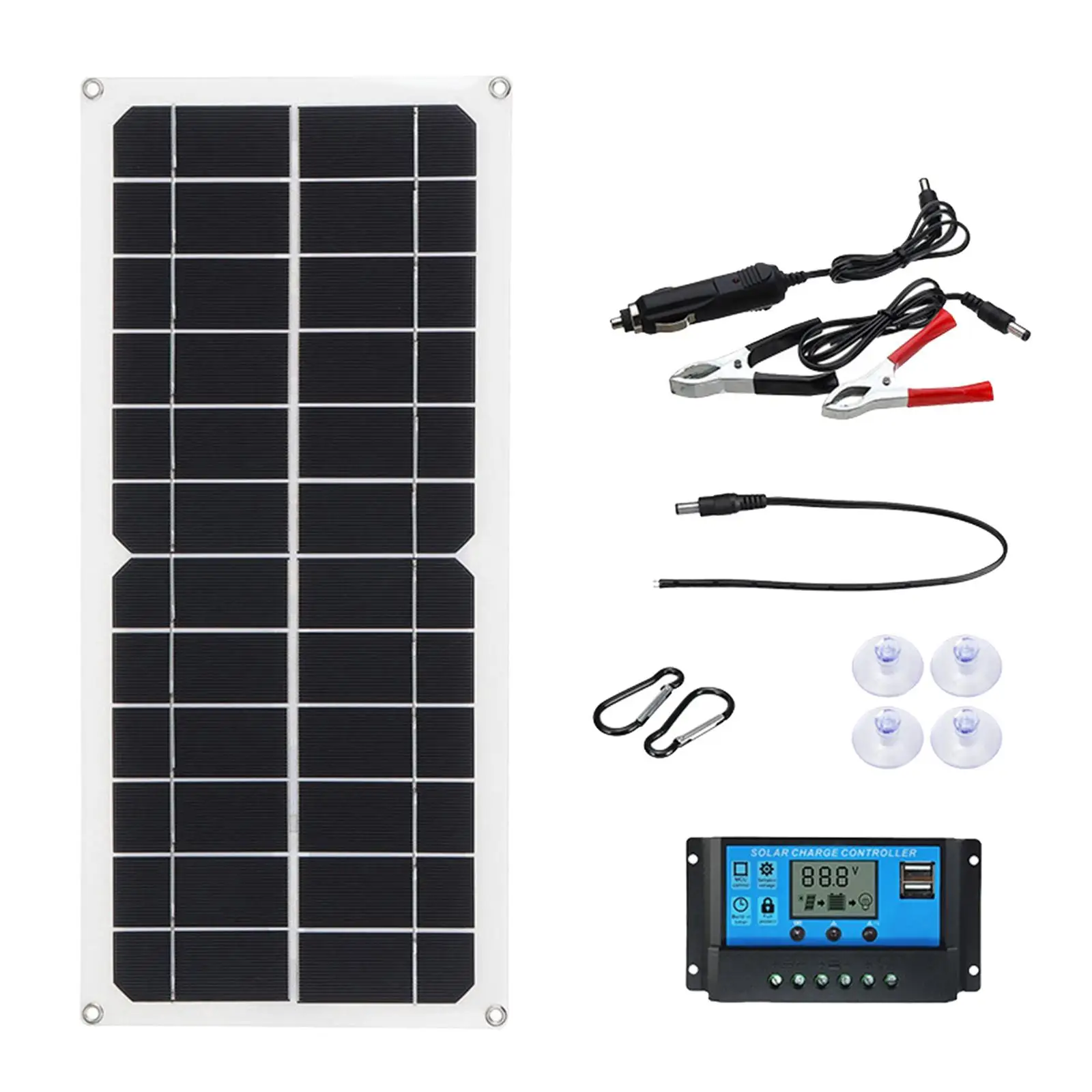 Off Grid Solar Panel Kit 100W 12V Monocrystalline Charger with Controller Cable for Boat Caravan Home Camping