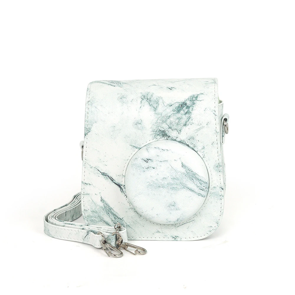 Funda de cuero PU portátil para Instax Mini SE/7 +, carcasa Universal con estampado de mármol para cámara, bolsa con correa de hombro para Mini SE/7 +