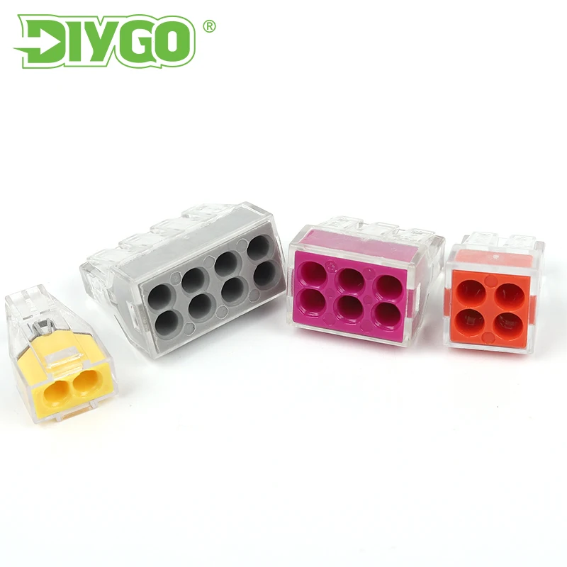 DIY GO 102/104/106/108 Universal Compact Wire Connectors Push-in Conductor Terminal Block 2/4/6/8 Pin Mini Fast Junction Box