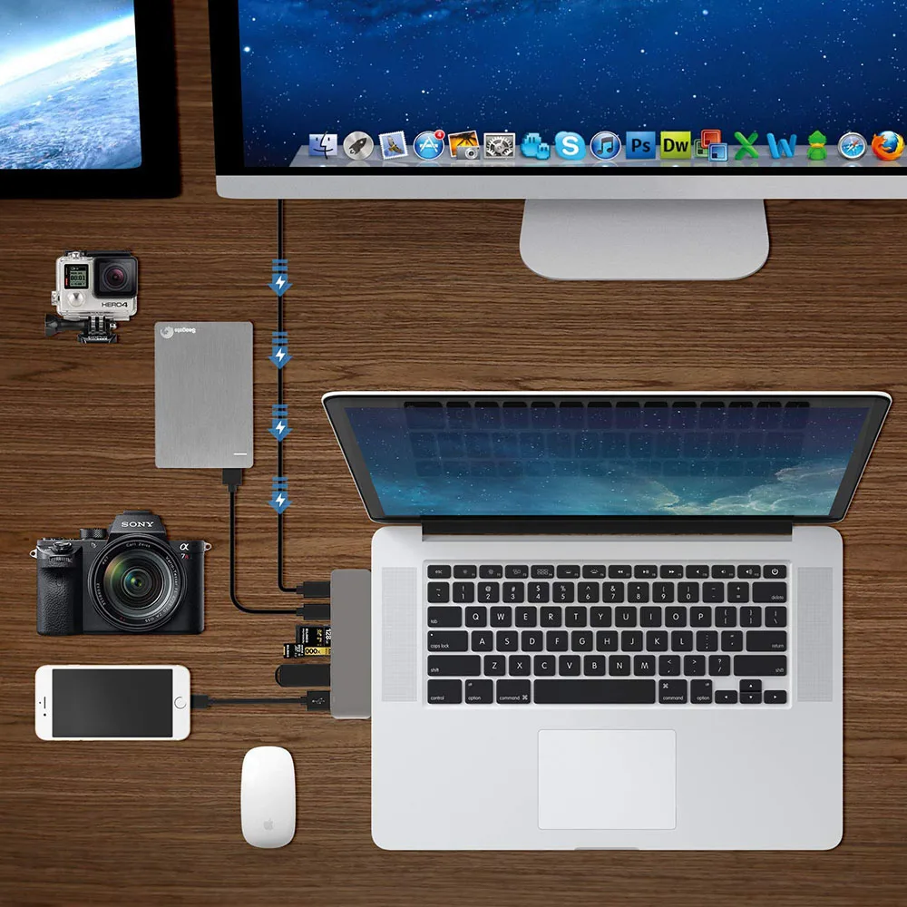 محول محطة الإرساء لـ Macbook Pro Air, USB C Hub, 6 في 1, 2016, 2017, 2018, 2019, 2020, 2022, 13 في, 15 في