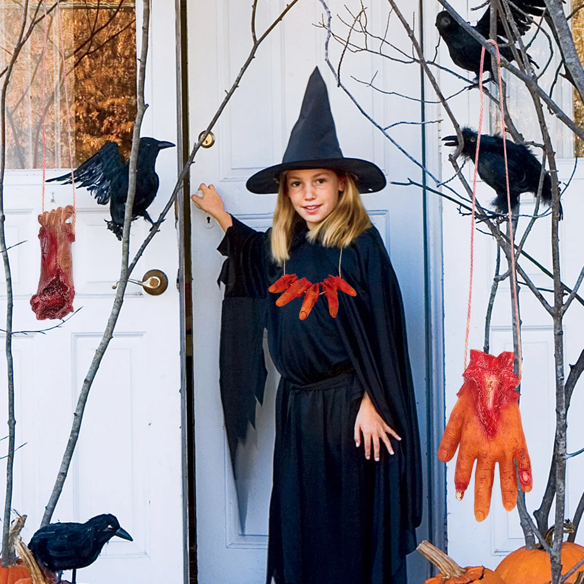 3 pezzi decorazione horror di Halloween mano rotta appesa forma unica facile installazione porta del giardino atmosfera festosa ornamenti per organi