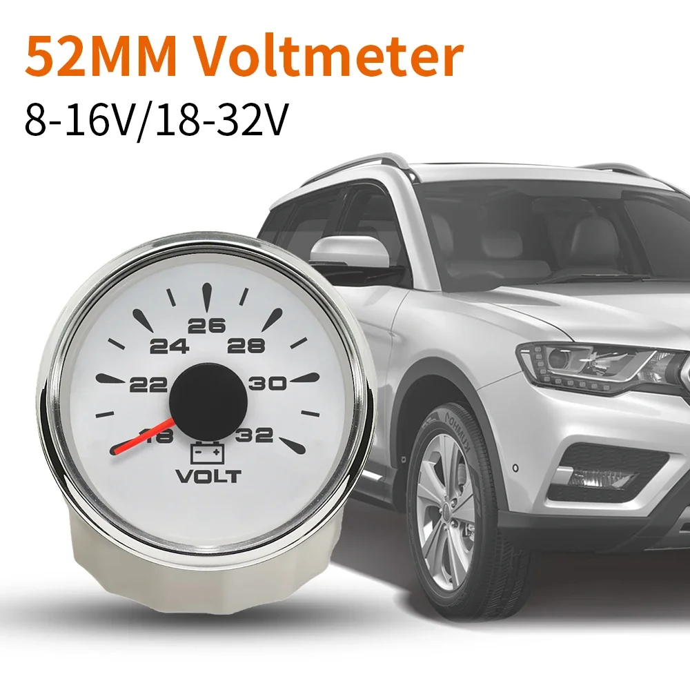 ELING العالمي 52 مللي متر شاحنة 12 فولت/24 فولت الفولتميتر الجهد فولت مقياس 8-16 فولت لسيارة قارب دراجة نارية مركبة مع 8 ألوان الخلفية