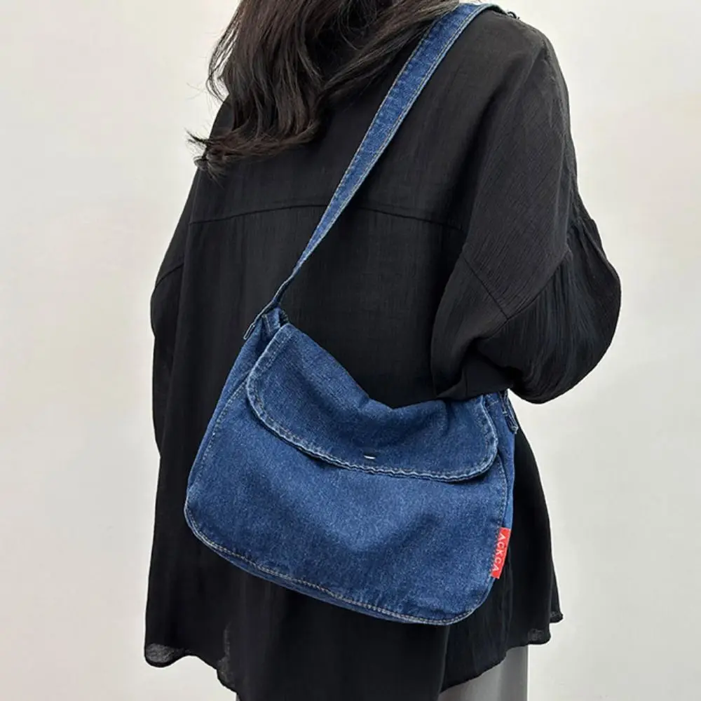 

Simple Y2K Denim Canvas Bag Street Style Large Capacity Vintage Handbag Solid Color Shopping Bag Solid Crossbody Bag Students