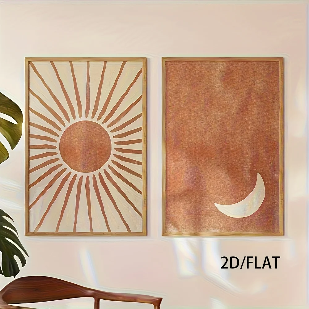 Bohemian Style Sun and Moon Poster - Simple Beige and Copper Canvas Wall Art, Warm Earth Tones, Modern Bohemian Decor