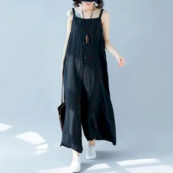 Solid Jumpsuits for Women Oversized One Piece Outfit Women Harajuku Loose Korean Style Wide Leg Pants Casual Vintage Playsuits