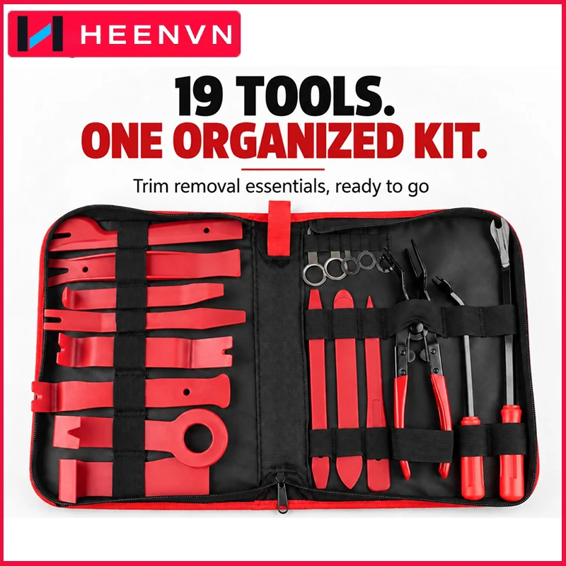 Heenvn 19Pcs Trim Removal Tool Set & Clip Plier Upholstery Remover Car Panel Dashboard Removal Set with Portable Storage Bag