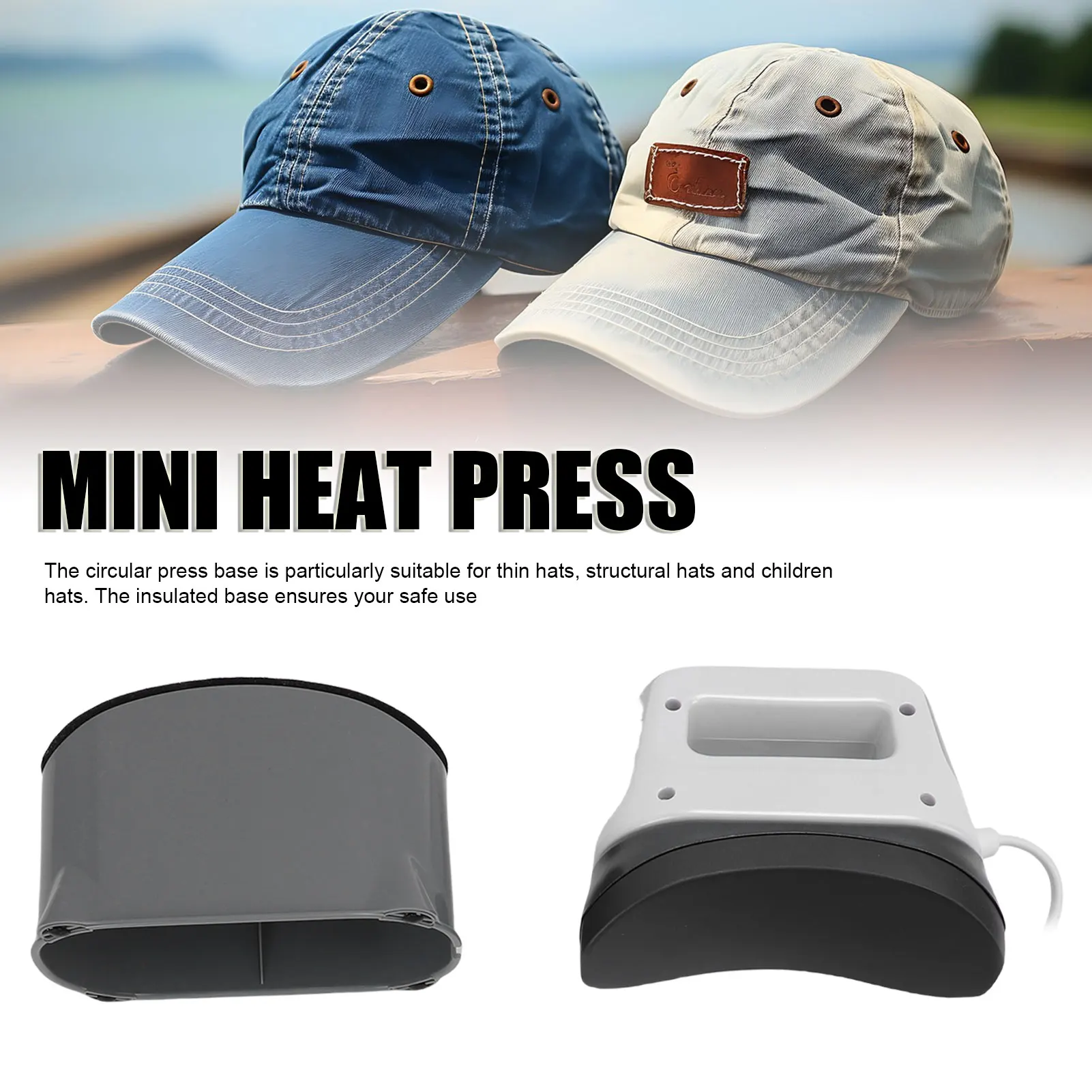【New】Mini Heat Press Machine for Caps Hat Portable Handheld with 3 Heating Levels Auto Off Mini Portable Hat Heat Press