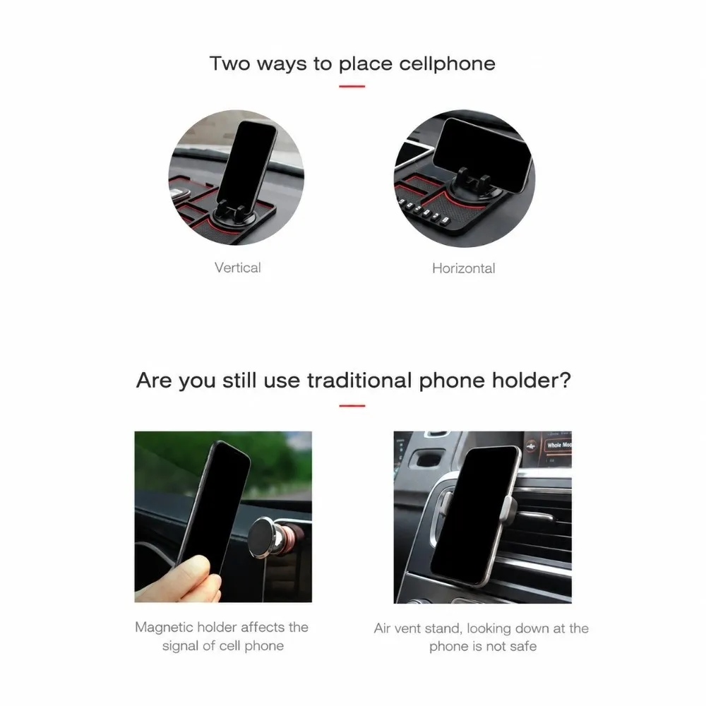 Silicone Car Phone Holder Multifunctional Rotatable Dashboard Storage Pad Sticky Backing Anti Slide Grip Phone Holder Mat