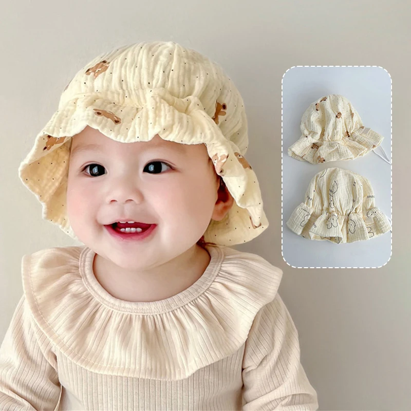 

Spring Summer Baby Fisherman Hat Soft Cotton Gauze Infants Sunscreen Basin Cap 0-10Month Newborn Fetal Caps Kids Sunshade Visors
