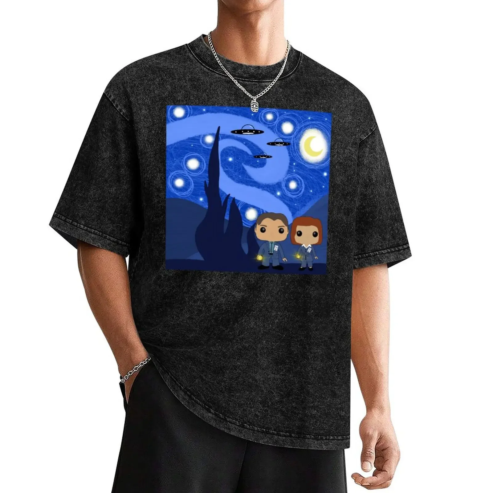 

mulder and scully under a starry night sky T-Shirt plus size clothes customs compression shirt men