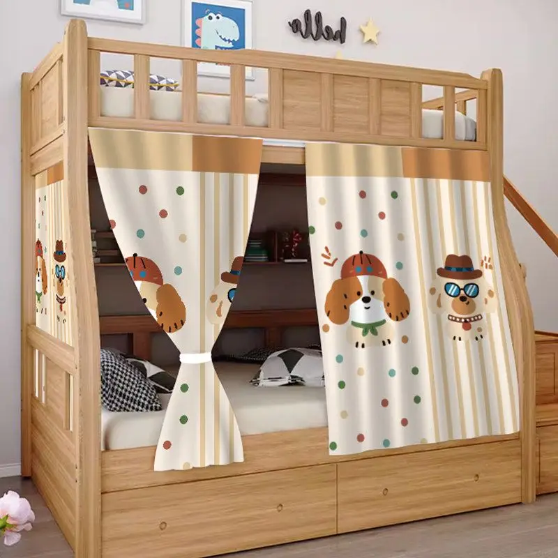 VIKAMA Cartoon Dog Bunk Bed Curtain Dot Print Privacy Shading Partition Curtain Kids Dorm Bedroom Decor