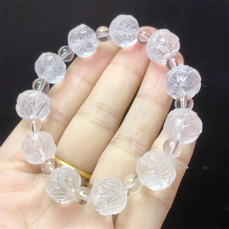 12MM Natural Clear Quartz Lotus Bead Bracelet Pendant Fengshui Healing Wealth Beads Crystal Birthday Lucky Gift 1pcs