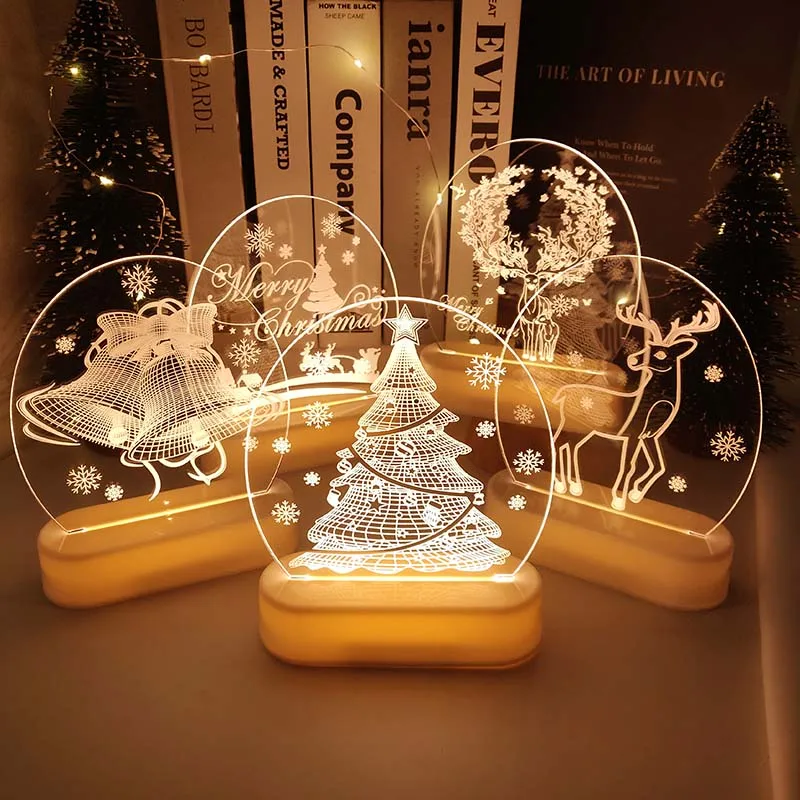 

Christmas Decoration Small 3D Night Light LED Santa Claus Deer Snowflake Tree Ornament for Home Table Decor Merry Xmas Gift Noel