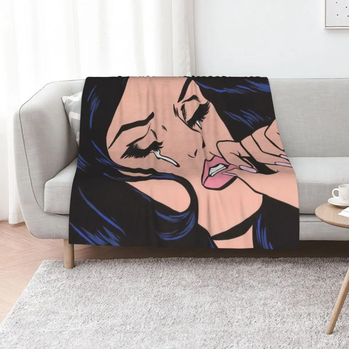 

Black Hair Crying Comic Girl Throw Blanket Thermal halloween heavy to sleep Luxury St Blankets