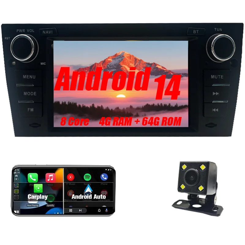 

Android car radio for BMW Series E90 2005- 2014 stereo screen Carplay Android Auto Bluetooth GPS Navigation FM radio 7’ [4+64G]