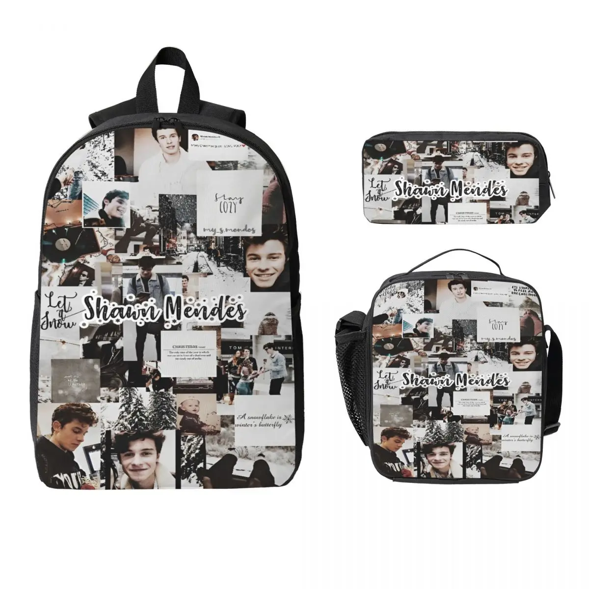 

3Pcs Shawn Mendes Fan Gift Backpack Set for Children Pencil Boxes Bookbag Sets with Lunch Box For School Students Daypack
