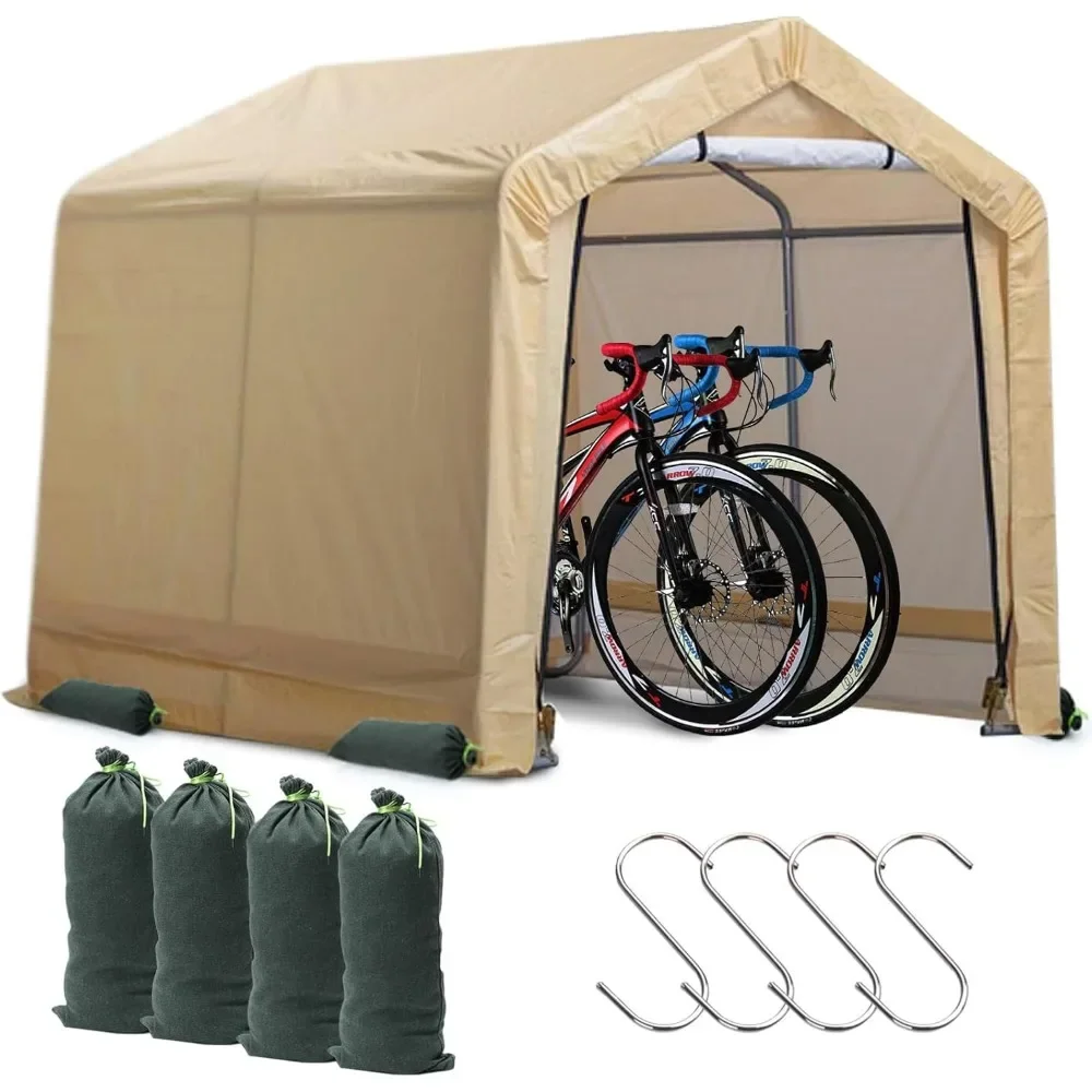 

6x6 ft Heavy Duty Outdoor Storage Shed with Roll-up Zipper Door S-Hooks and Sandbags, Waterproof and UV Resistant Portable