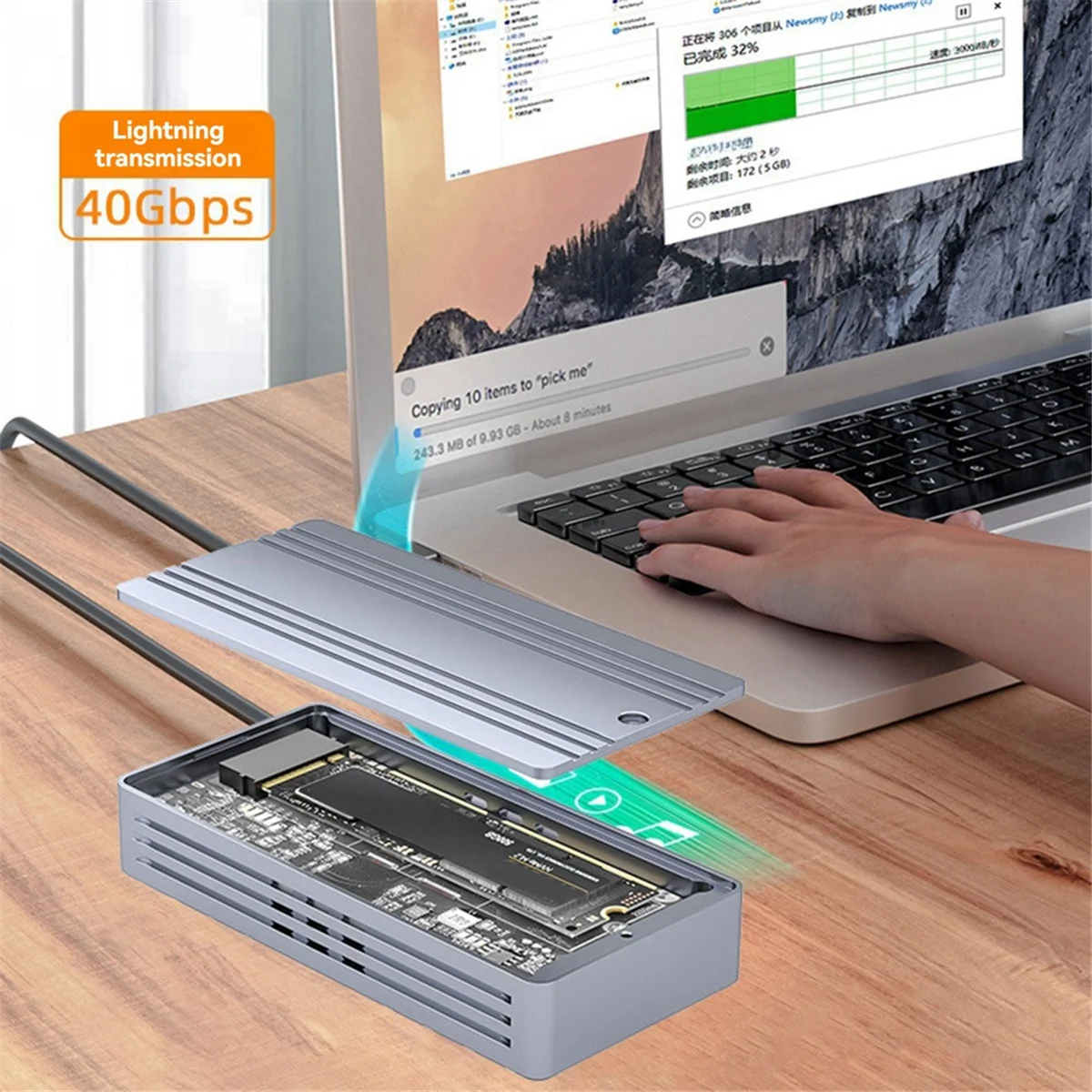 

【Купите и 15, нить】 Корпус NVMe SSD 40 Гбит/с, адаптер M.2 к USB со встроенным охлаждающим вентилятором, алюминиевый корпус, поддерживает размеры 2242/2260/2280