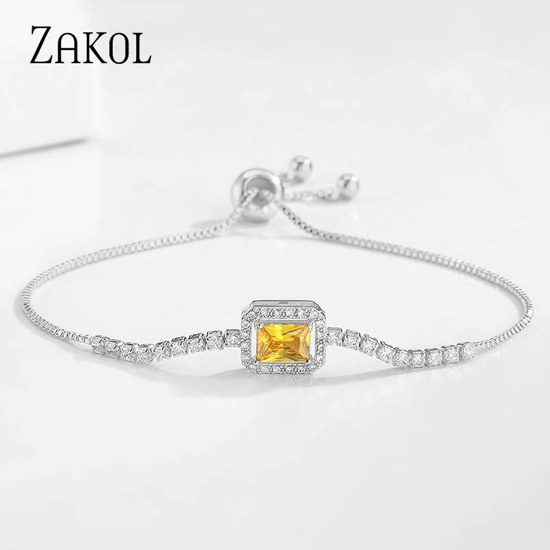 ZAKOL Luxury Yellow Zirconia Adjustable Bracelets for Women Friendship Drawstring Jewellery Gift