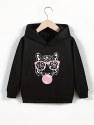 Cartoon Tiger Children Hoodies Streetwear Boys Girls Daily  Casual Sweatshirts Comfortable Short Sleeve Autumn Winter Clothes