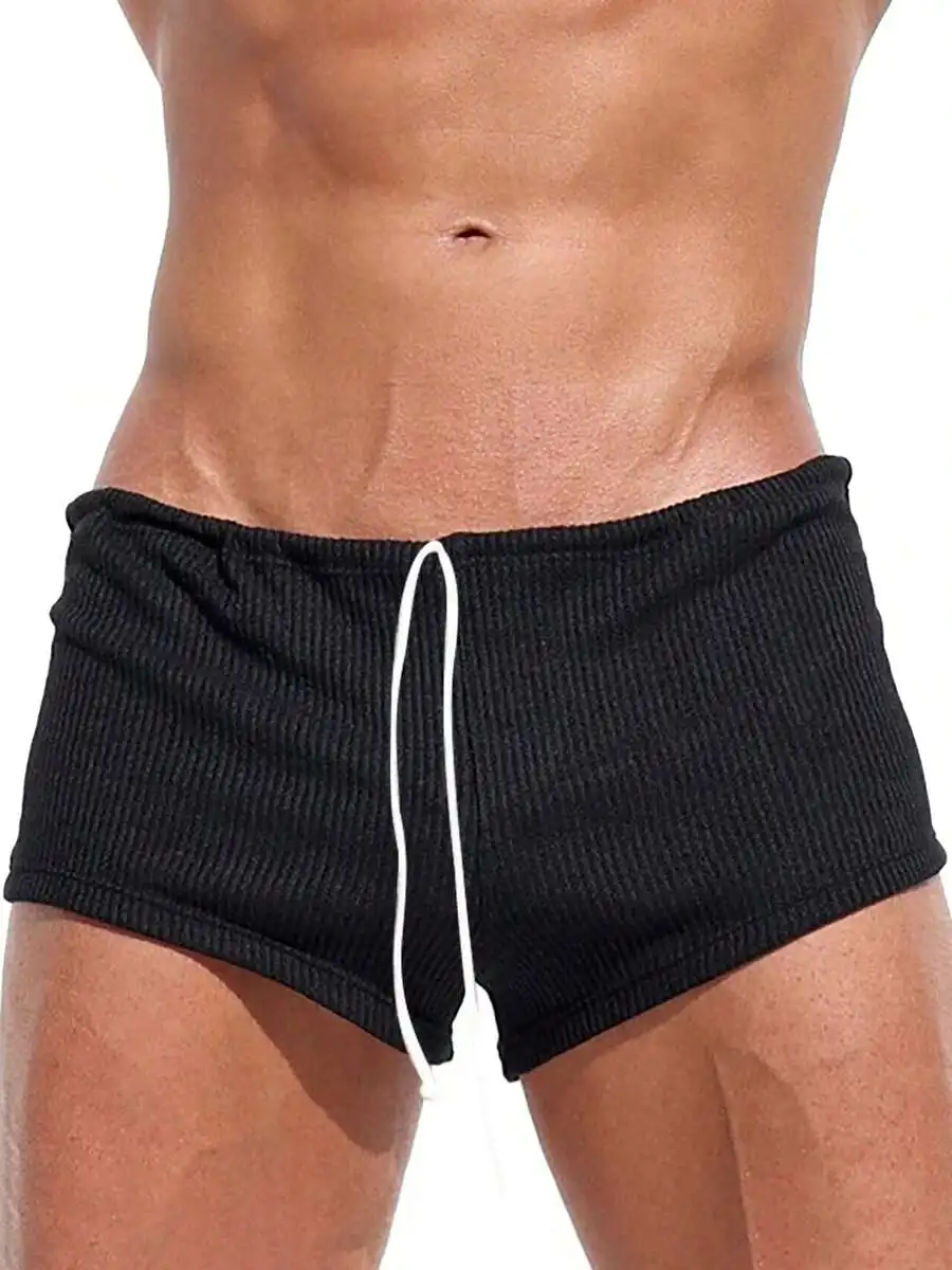 

Mens 3 Inch Low Waist Drawstring Ribbed Shorts For Summer Workout