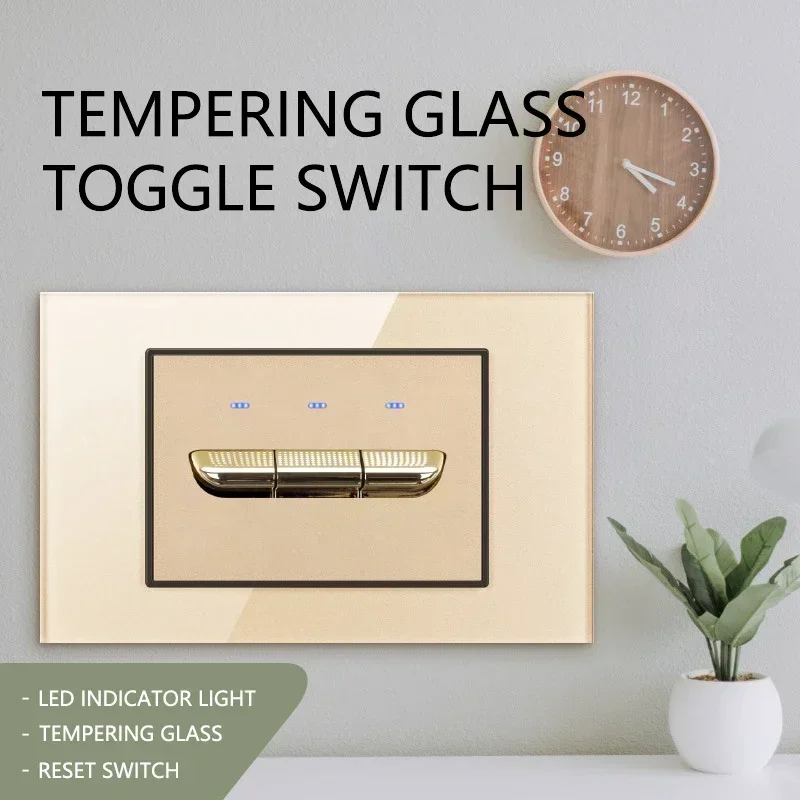 Gold Glass Panel Wall Switch Socket Combo Power Outlet With USB Type-C Modular EU FR UK US IT Socket For Home Office 118x75 4x2