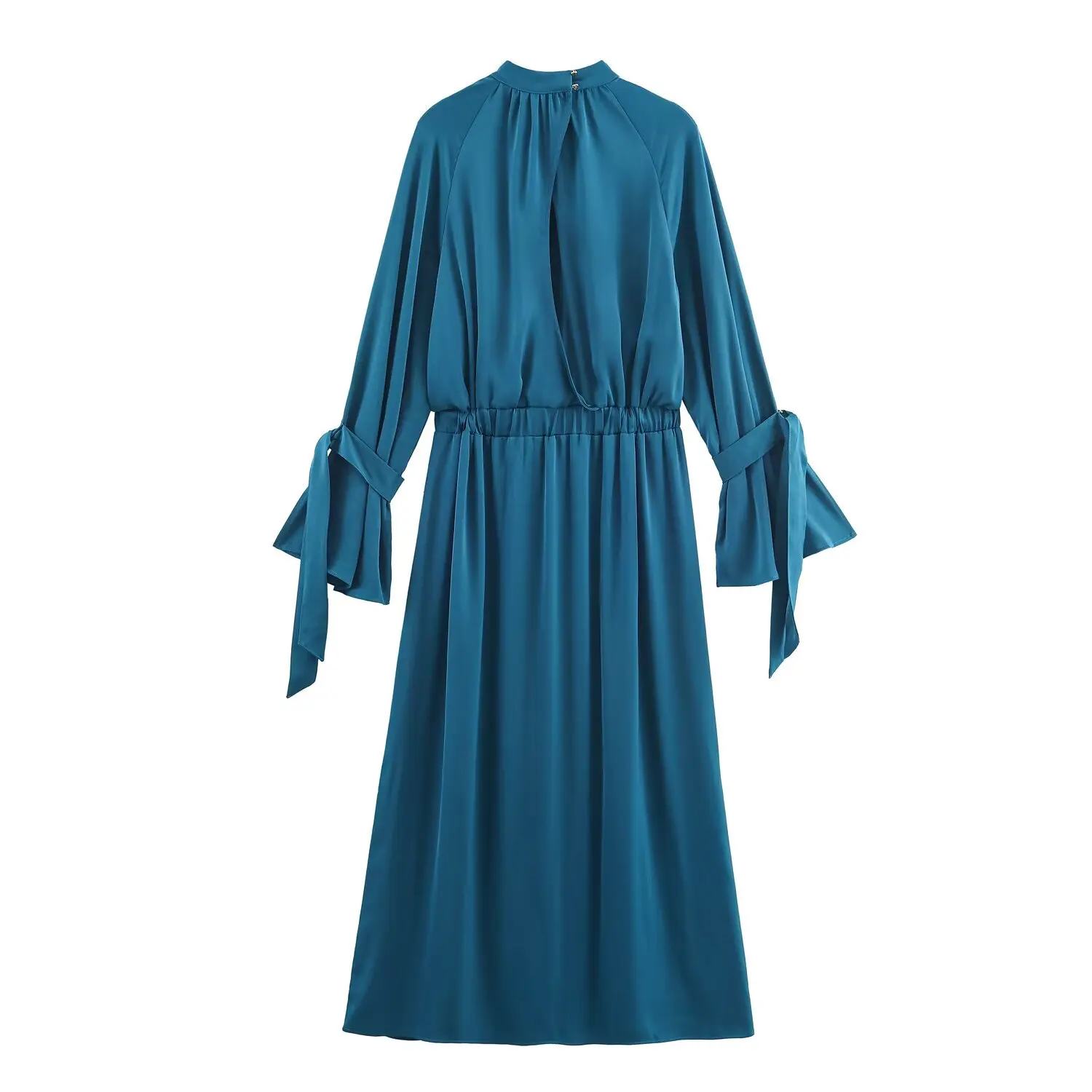 JNLEAOG Jesienna Nowość Damska Sukienka Midi z Satynową Teksturą, Jednolita, Prosta, Długa, Dopasowana, Casualowa