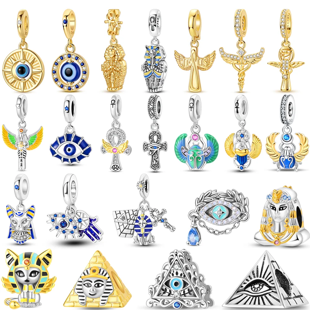 Silver 925 Gold Pyramid Mummy Double Charm Elephant Beads Fit Original Bracelet DIY Fine Jewelry Accessories for Women Gifts