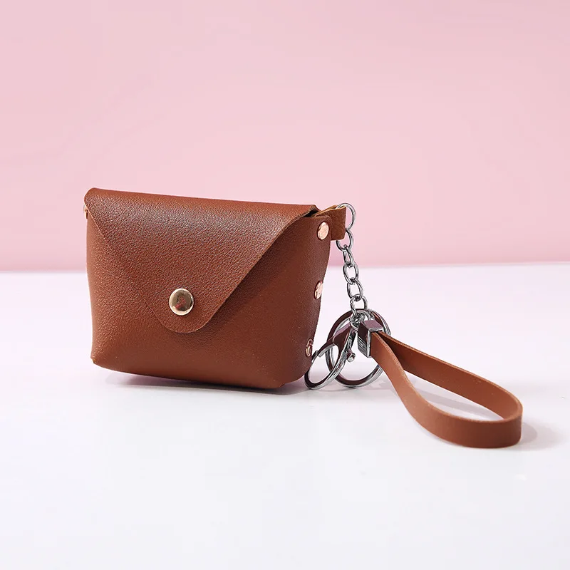 Women\'s Mini PU Leather Coin Bags Money Wallet Solid Color Coin Purse Keychain Earphone Storage Bag Kid Purses Small Handbag Bag