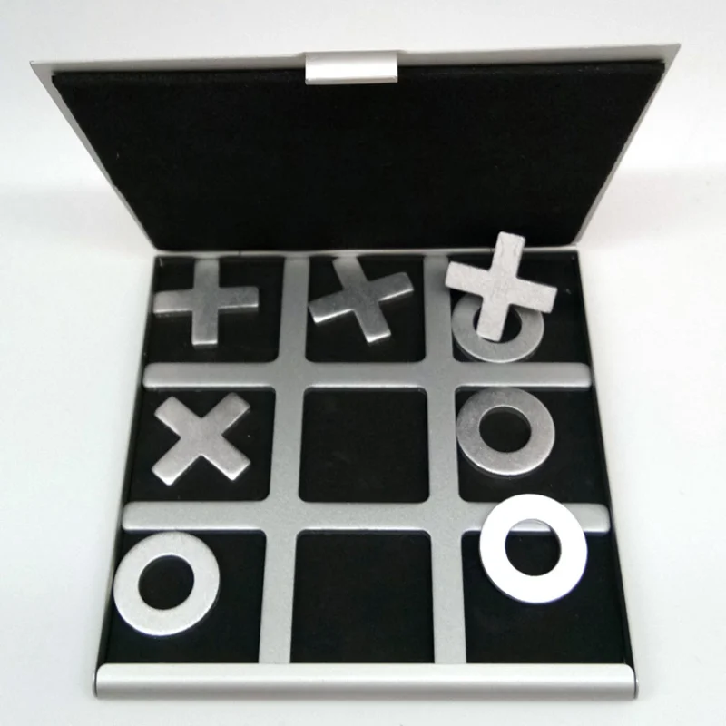 Metal Aluminum Chess Tic Tac Toe Game, Parent-Child Game, Travel Portable Puzzle, Holiday Gift, New Product