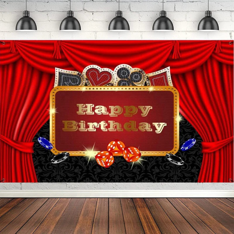 Casino Theme Photography Backdrop Red Curtain Chip Dice Las Vegas Birthday Party Decorations Banner Poster Supplies