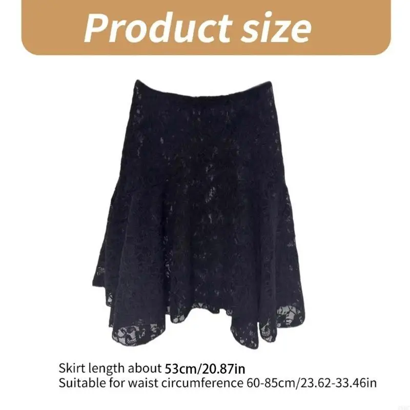 39BC Damska spódnica w stylu vintage z elastycznym pasem, nieregularna, warstwowa, przezroczysta, kwiecista, koronkowa długa