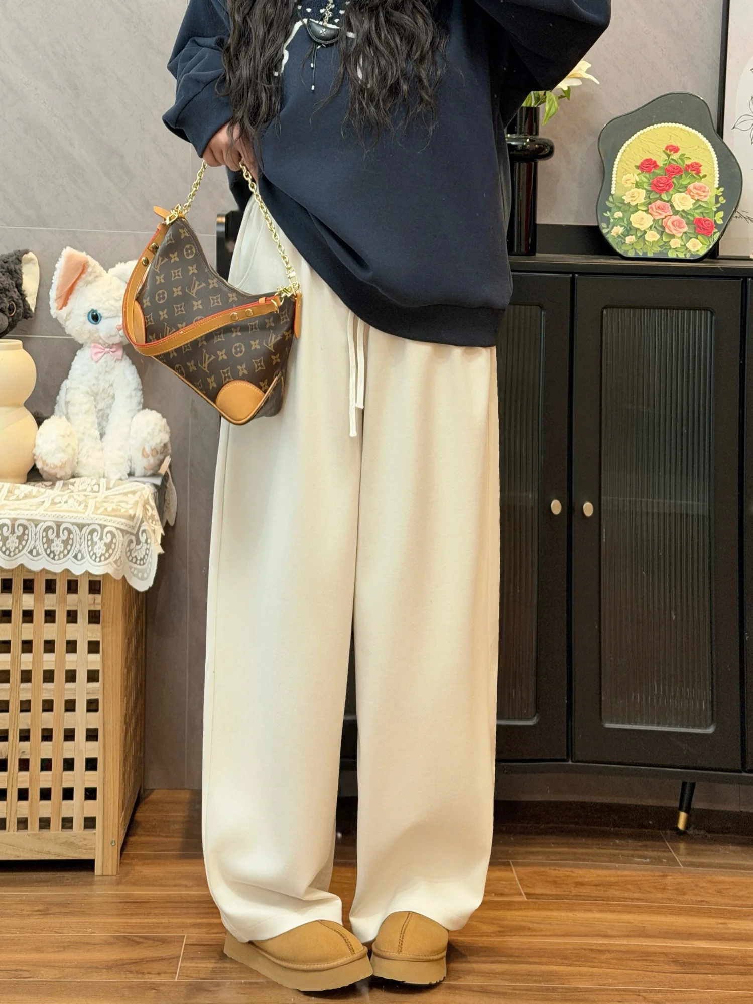 

Slimming High Waist Wide Leg Pants Commute Style Simple Design Winter Casual Trousers for plus Size Women Thick Sister