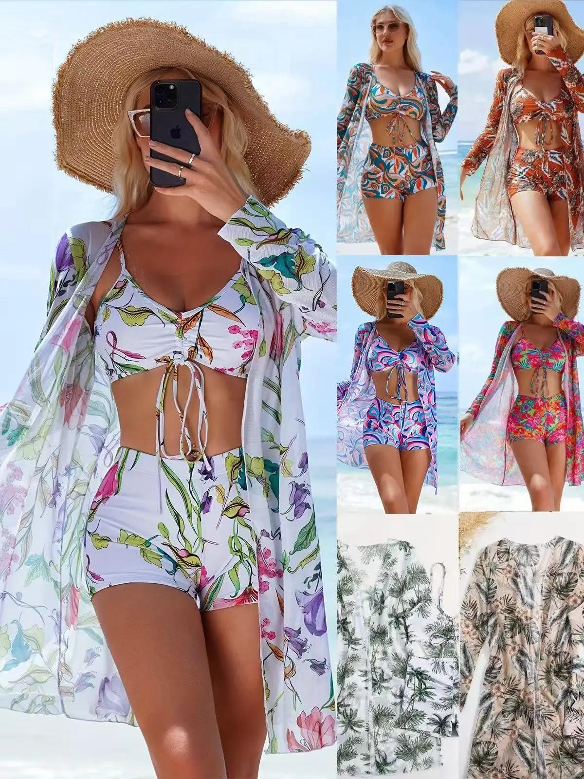 

New 2025 Swimsuits Tankini Sets Female Swimwear Push Up For Beach Swim Wear Three-Piece Bathing Suits Pool Women's Swimming Suit