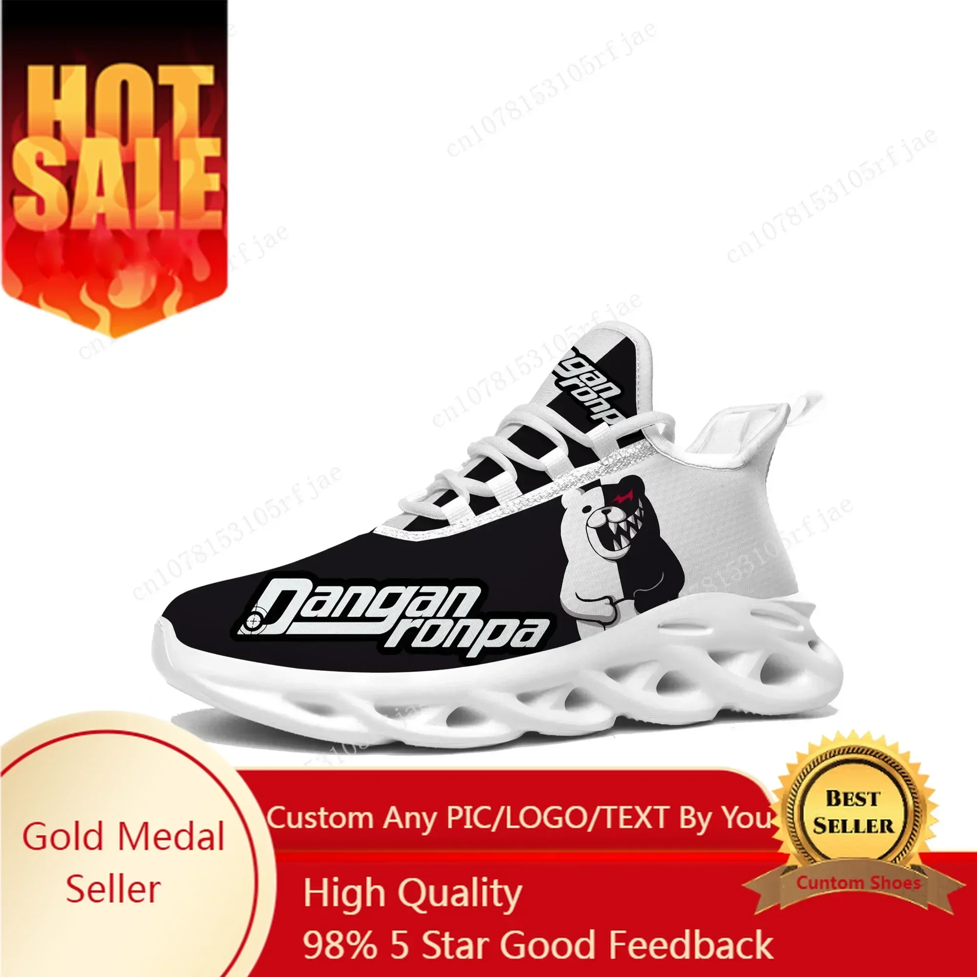 

Cartoon Game Danganronpa Monokuma Flats Sneakers Men Women Sports Running Shoes Custom Built Lace Up Shoes