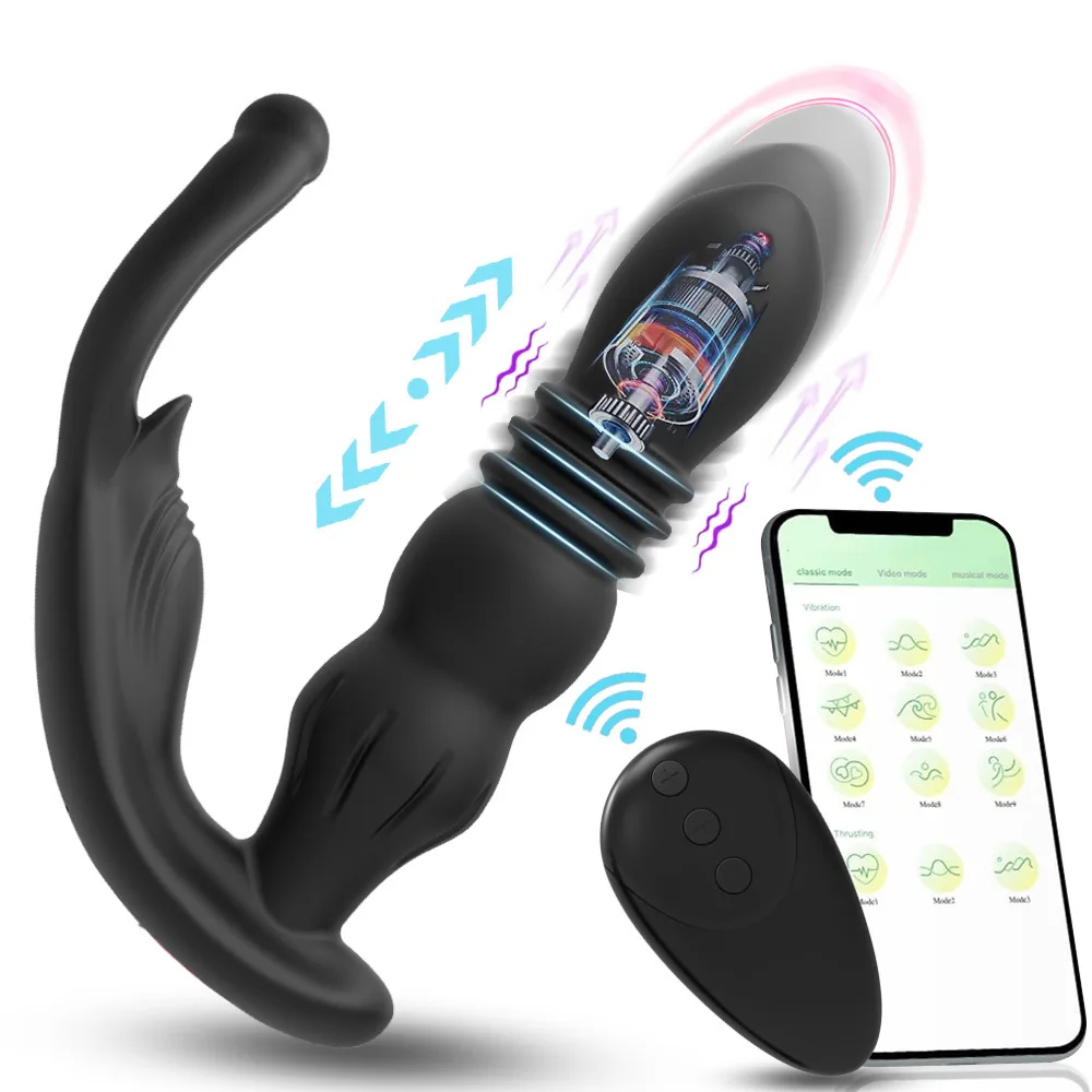 

Male Thrusting Prostate Massager Bluetooth APP Vibrator for Men Gay Anal Plug Telescopic Vibrating Butt Plug Sex Toy for Couples