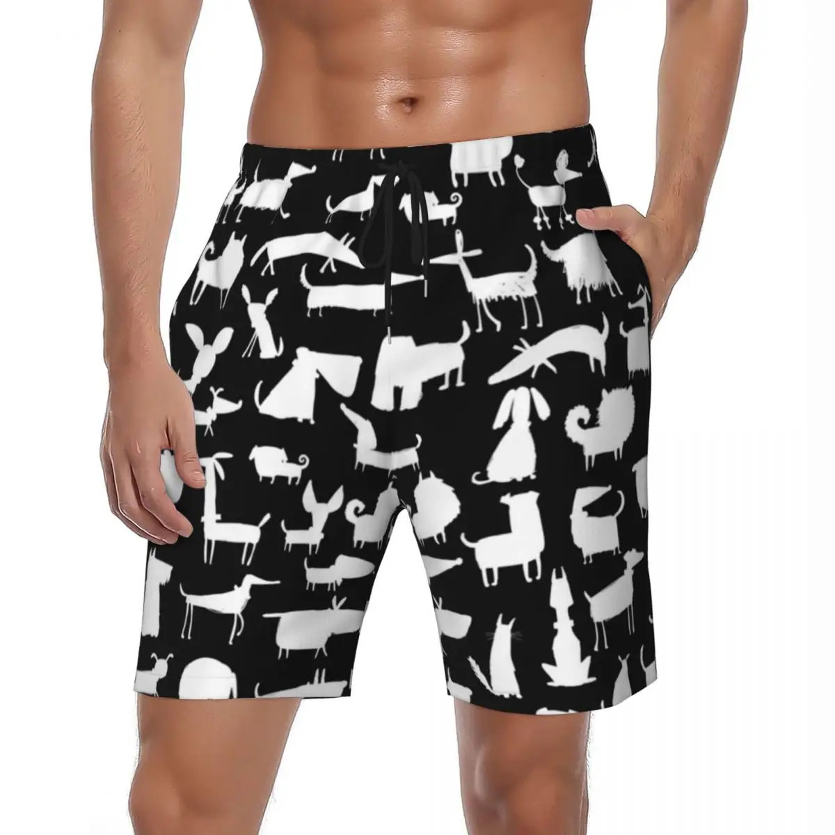 Summer Board Shorts Male Cartoon Dog Running Dogs Collection Graphic Board Short Pants Retro Breathable Swim Trunks Plus Size