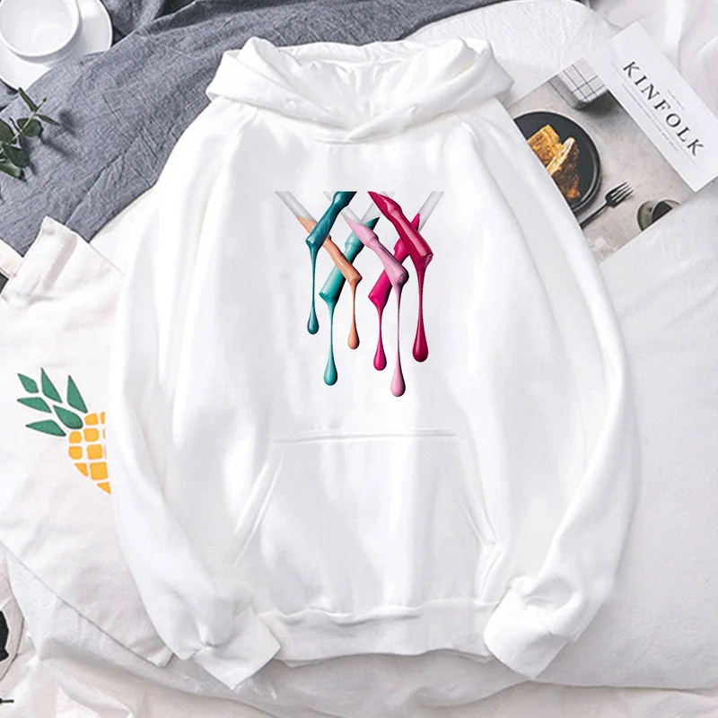 Harajuku Hoodies Sweatshirt Women Cosmetic nail polish Print Hoodie Pink Clothes Moletom Sudadera Mujer hipster Hoody pullover