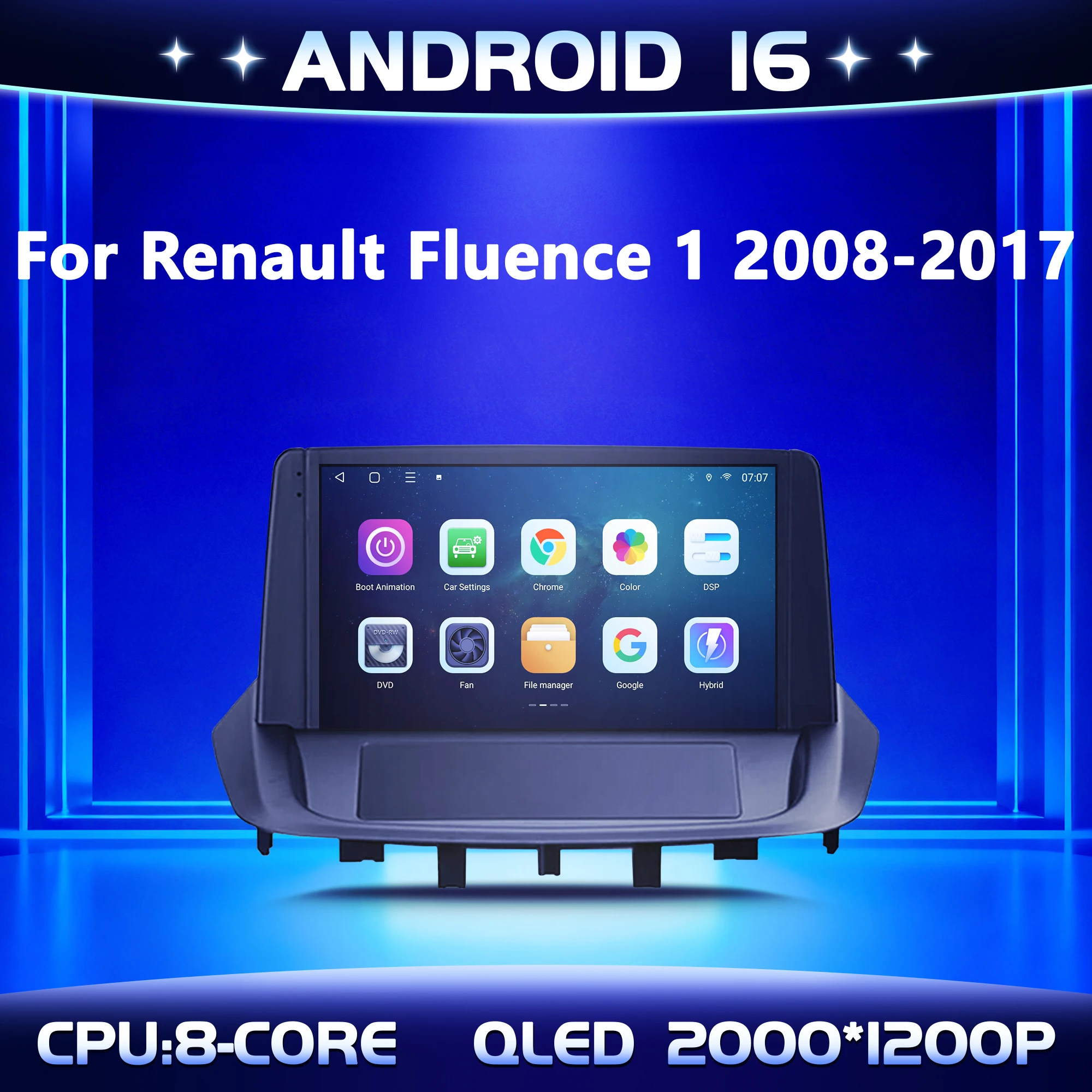 

9" For Renault Fluence 1 2008-2017 Car Multimedia Radio Android 16 System BT Carplay Android Auto 2K QLED Screen GPS 5G WIFI
