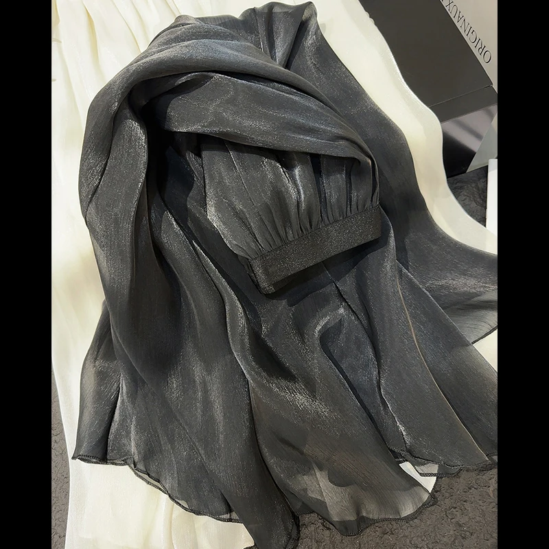 New Style Elegant Flowing Chiffon Umbrella Skirt Retro Summer High-End Streamer Feel Glitter High Waist A- Line Skirts
