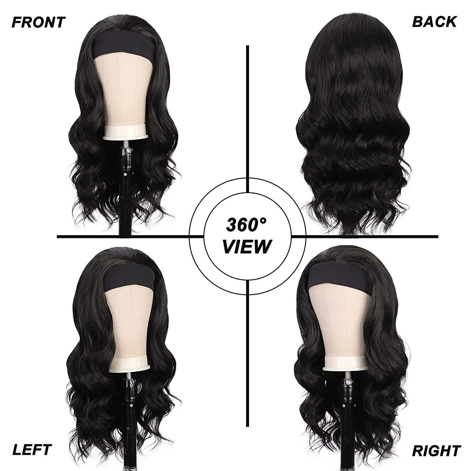 Long Body Wavy Headband Synthetic Wigs for Black Women 180% Density Glueless Heat Resistant Natural Color Half Wig for Daily Use