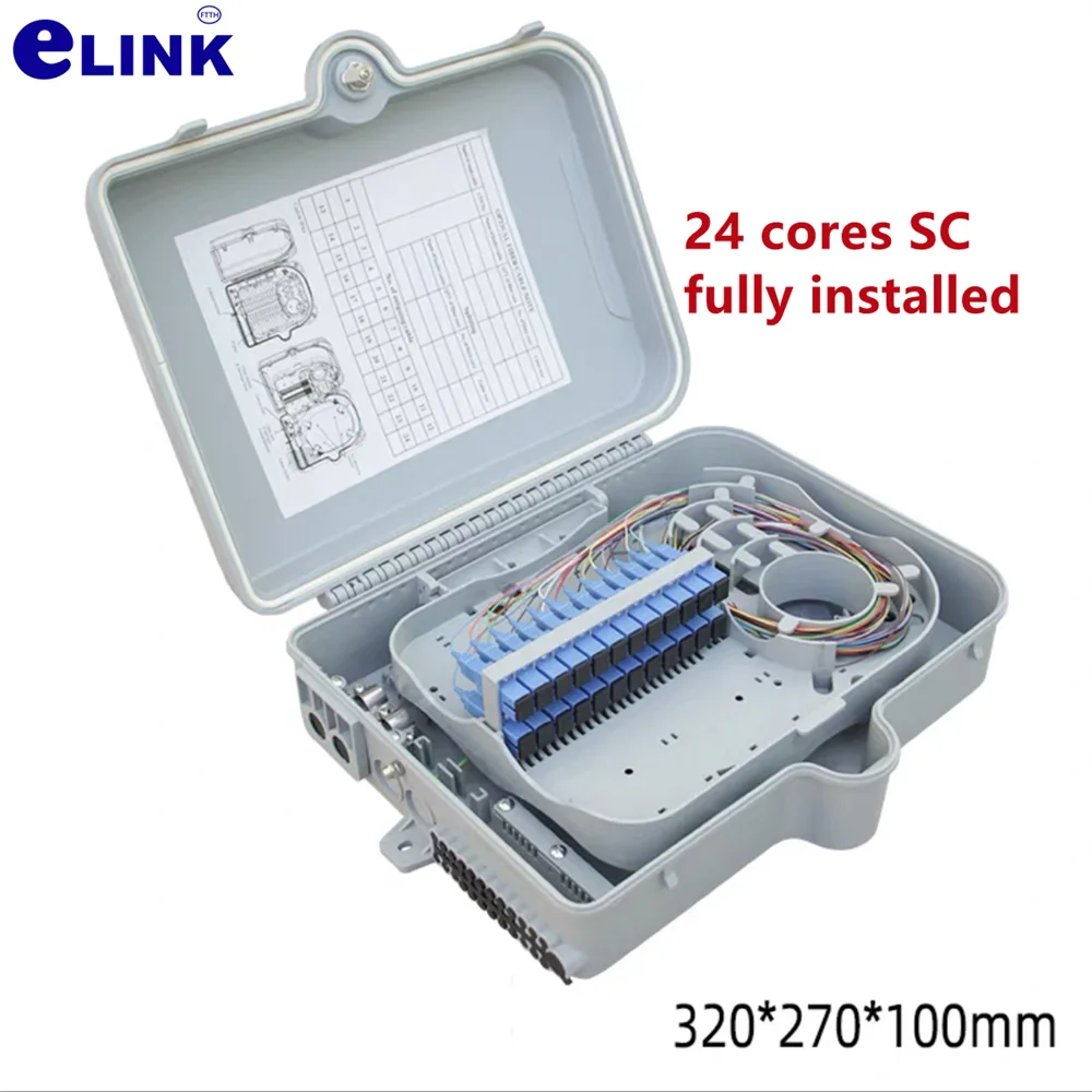 ftth distribution box 12/24/48 cores LC SC FC fully installed pigtail adapter wall hang indoor outdoor optical fiber cable 24C