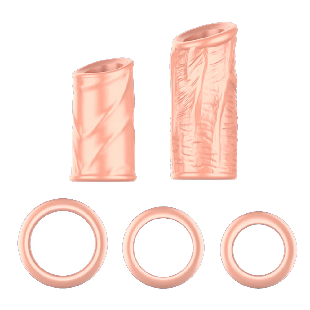 New Design Breathable Penis Sleeve 5pcs Kit Reusable Silicone Cock Ring Day&Night Use Condoms Foreskin Correction Ring Sex Toy