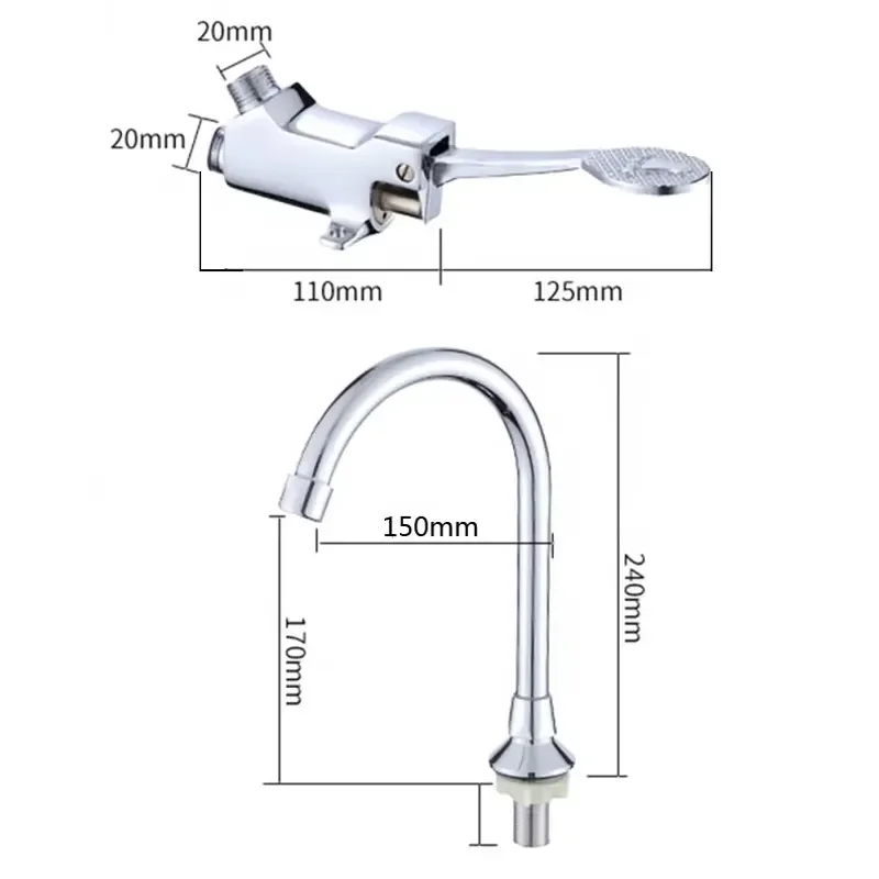 Premium Brass Pedal Flush Valve with Nozzle for Bathroom High Quality Durable Metal Foot Operated Flushing Device Plumbing