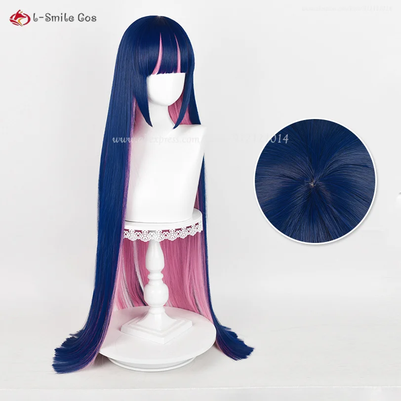 Peluca de Anime para Cosplay, Media anarquía, 100cm/120cm de largo, azul, rosa, juego de rol