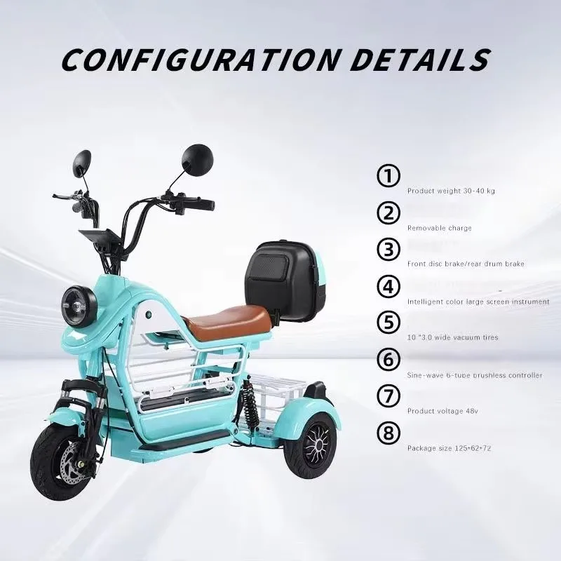 Electric Three-Wheeled Open Cargo Tricycle EEC Certified Steel Macaron Color Cart Stylish Convenient Shopping Baby Carrying