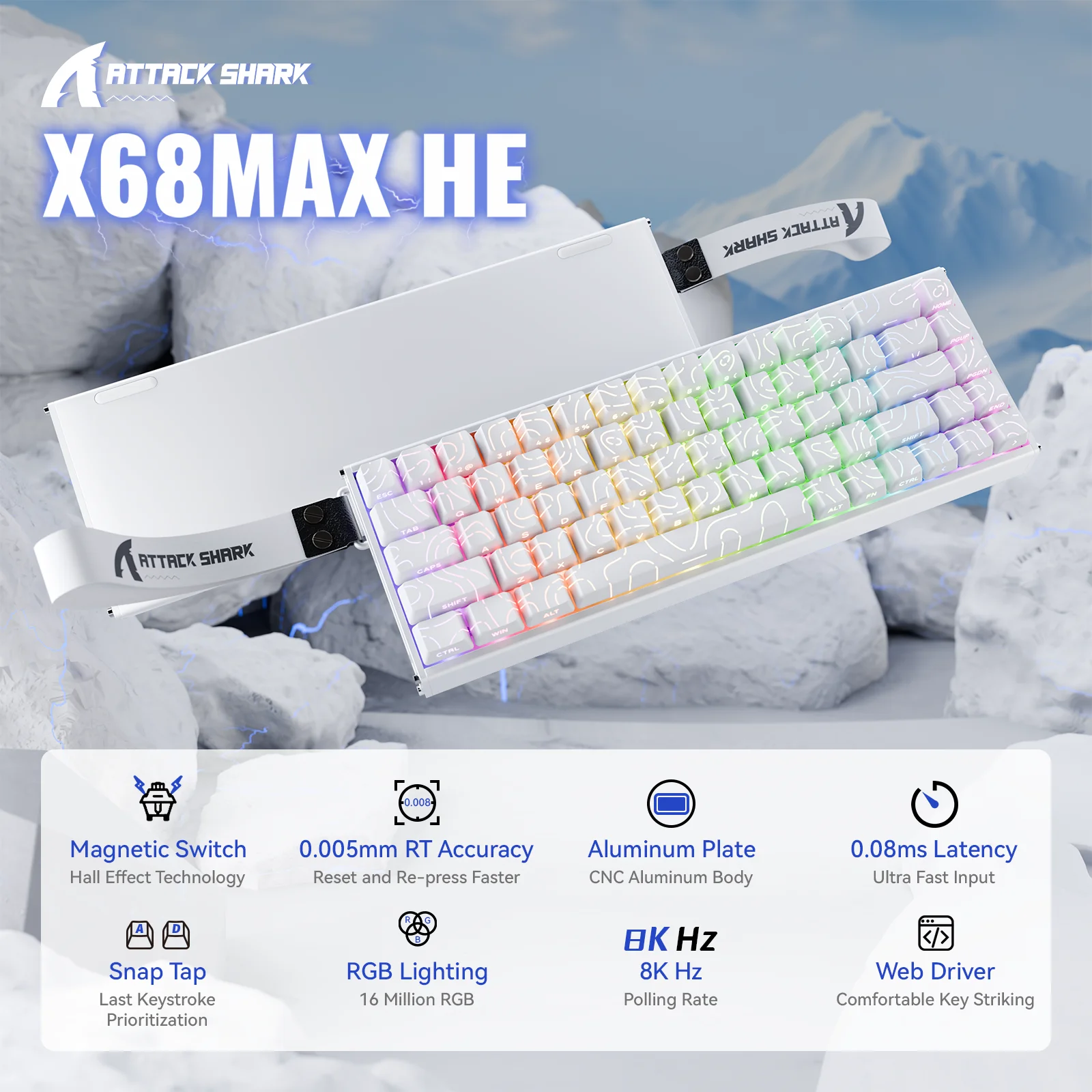 ATTACK SHARK X68MAX HE clavier en aluminium � d�clenchement rapide commutateur magn�tique 60% filaire clavier magn�tique 8KHz avec pr�cision RT 0.005mm