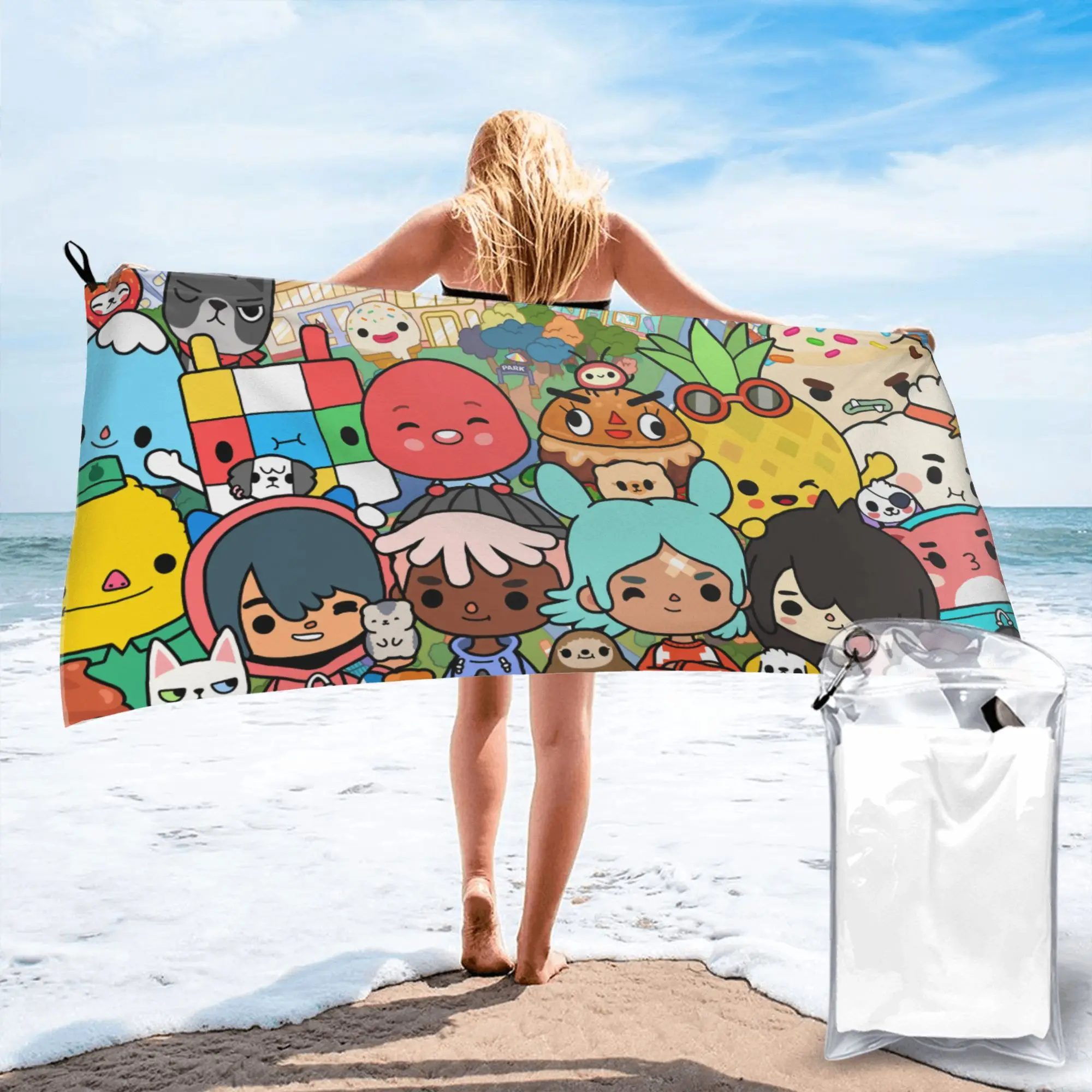 Toca Life Box Toca Boca Cute Game Beach Towel Soft Microfiber Quick Dry Absorbent Quick Towels For Yoga
