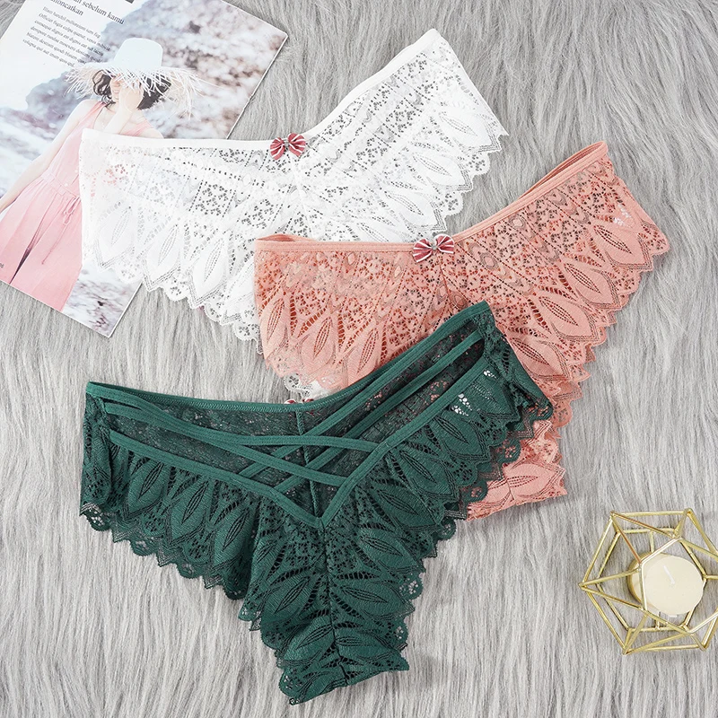 New Panties Women Lace Underwear Sexy Low-Waist Briefs Hollow Out Cross Seamless Underpants Perspective Female Lingerie